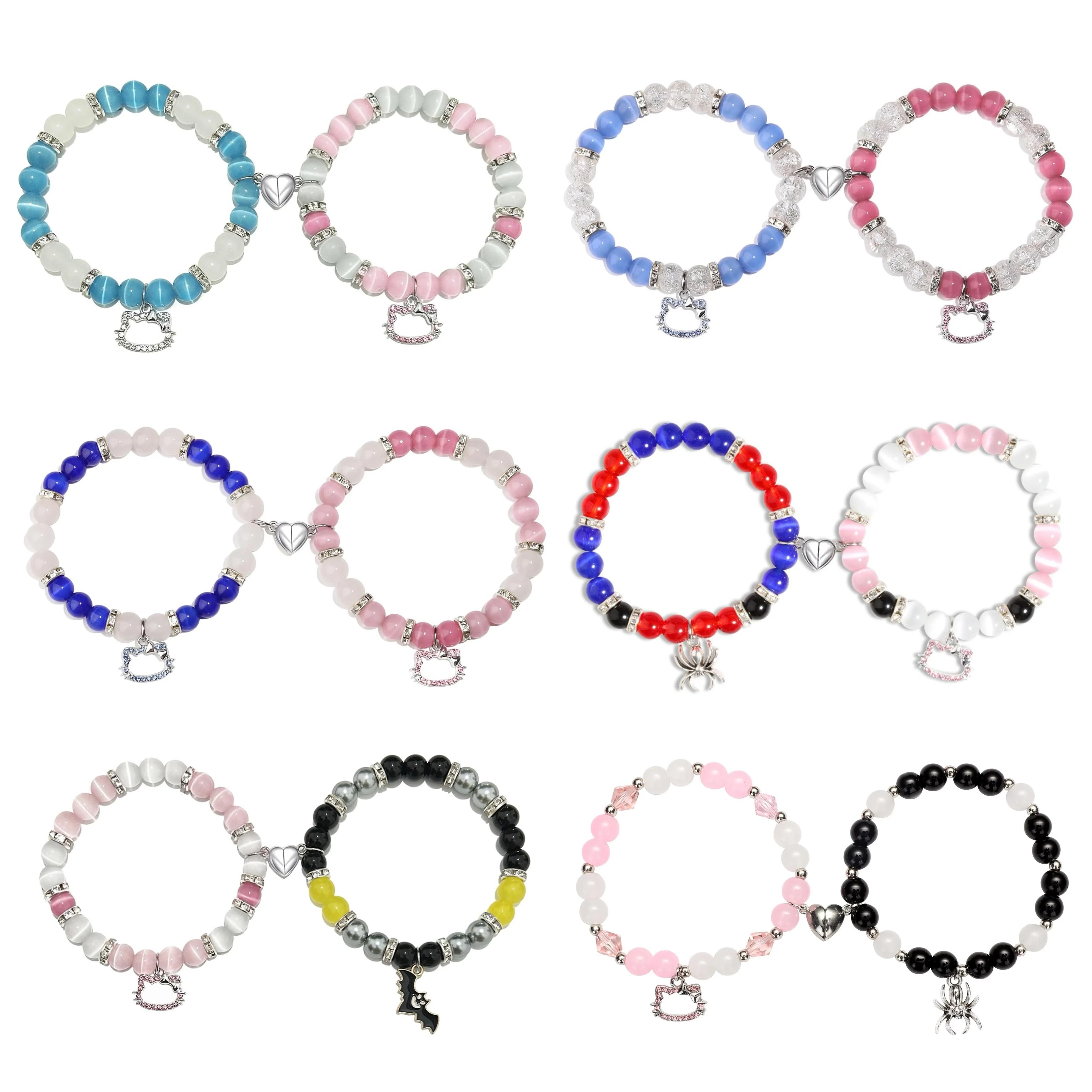 Multi-style Charm Beaded Bracelet Cat Pendant Creative Heart Magnetic Matching Couple Bracelets for Women Men Party Jewelry Gift