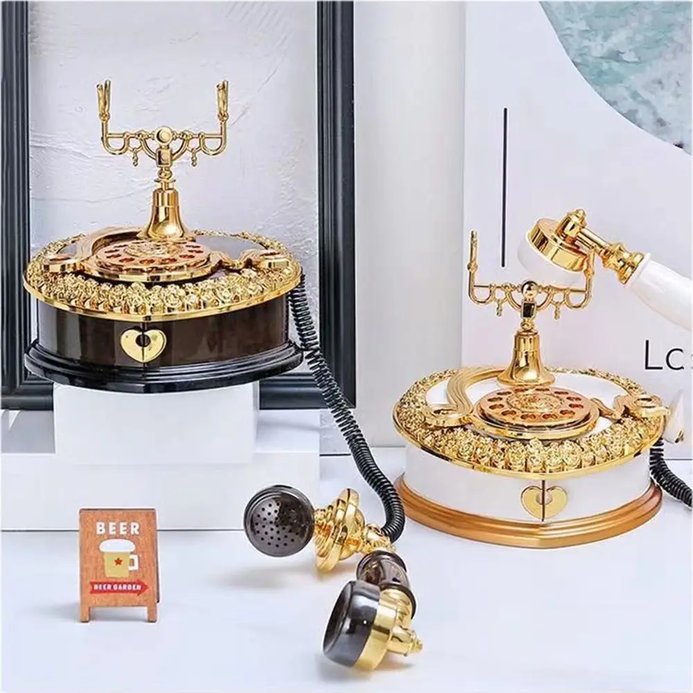 Retro European Dial Telephone Musical Box Jewelry Storage Organizer Home Ornaments Creative Classical New Year Wedding Xmas Gift