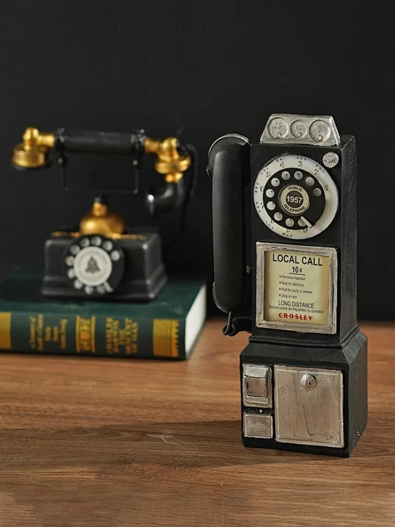 S0bf8d9c236694e84a8e40383ac196315i - Vintage Telephone Statues Retro Old Antique Phone Sculpture Coffee Bar Desktop Decoration Telephone Model Decor Home Ornament