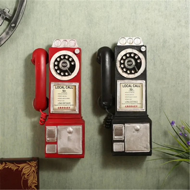 S0c0c8304b3eb4a6e8212204cdf6c6bdem - Retro Wall Phone Pendant Vintage Telephone Model Wall Hanging Ornaments Furniture Crafts Gift for Bar Home Decoration Old Phone