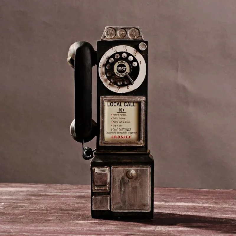 S10c7aabcf3924e1aa6adf4dc7f7536a9d - Vintage Telephone Statues Retro Old Antique Phone Sculpture Coffee Bar Desktop Decoration Telephone Model Decor Home Ornament