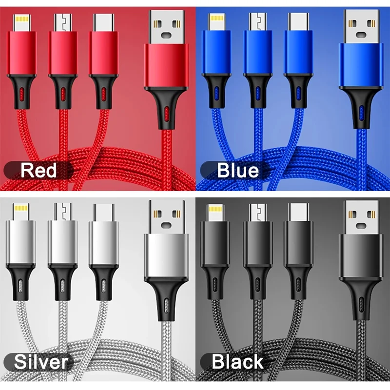 S3bca30d0402c4c6ba61fec590f54cbbcT - 3 In 1 Fast Charging Cable Cord For iPhone Xiaomi Poco Micro USB Type C Charger Cable Multi Port Multiple Usb Charging Wire Line