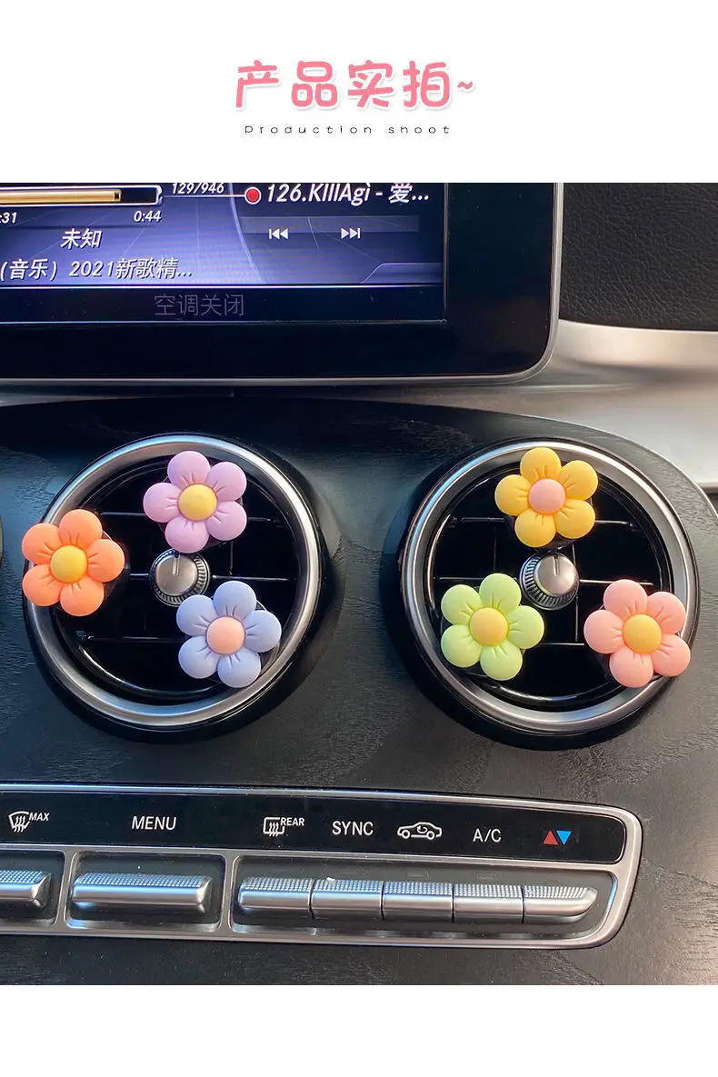 S565e092eed95494e966e009c4592a927K - Cute Flower  Aromatherapy Car Air Outlet Decoration Perfume Clip Air Freshener Colorful Flora Decor Auto Accessories