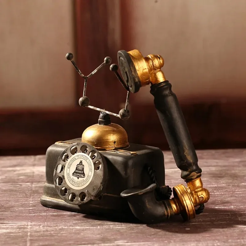 S6147db1c29bb4aba885ba5be102842345 - Vintage Telephone Statues Retro Old Antique Phone Sculpture Coffee Bar Desktop Decoration Telephone Model Decor Home Ornament