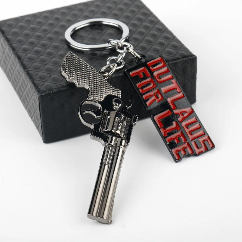 S8963ecf3b1424f98af792b17febe6f18A - Red Dead Redemption 2 Keychain Men Cosplay Game Gun Pendant Car Key Rings Metal Key Accessories Key Props Bag Jewelry Fans Gift