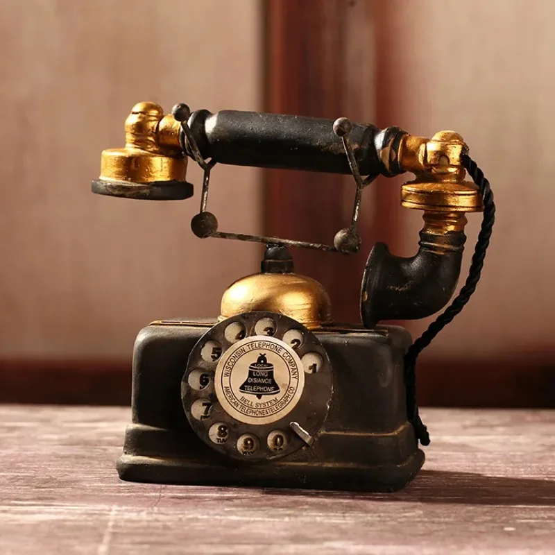 Sa5806785797a456ea13ac7a2731ac76c1 - Vintage Telephone Statues Retro Old Antique Phone Sculpture Coffee Bar Desktop Decoration Telephone Model Decor Home Ornament