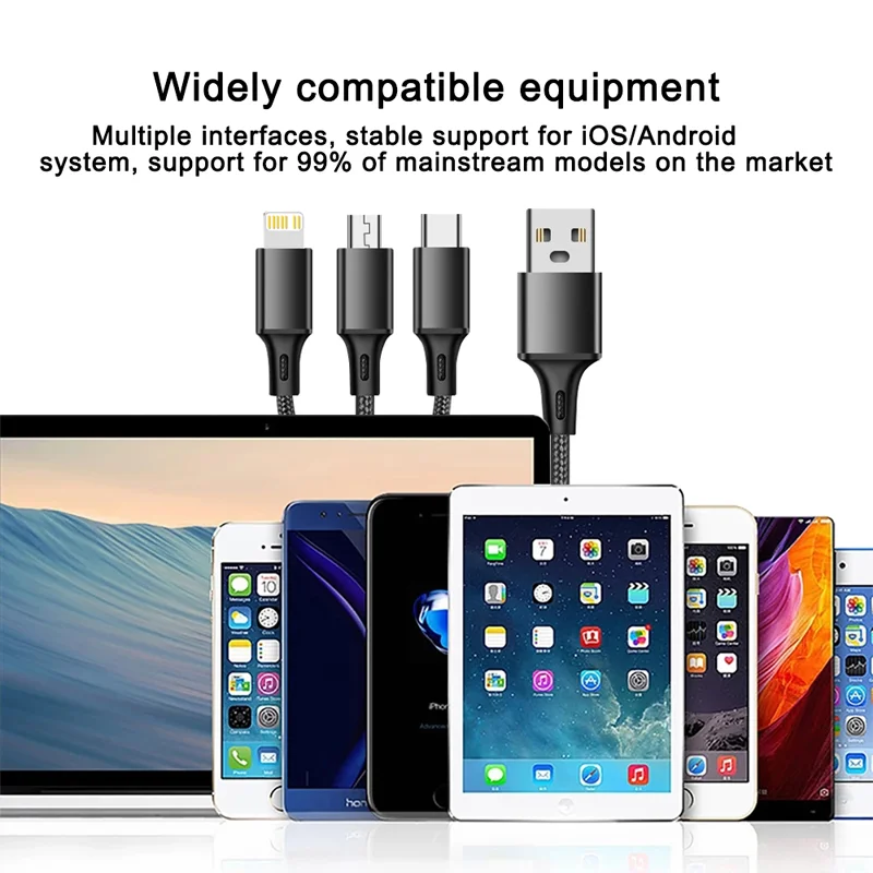 Sab259c220c814bf4b8e20adebb3df9e7J - 3 In 1 Fast Charging Cable Cord For iPhone Xiaomi Poco Micro USB Type C Charger Cable Multi Port Multiple Usb Charging Wire Line