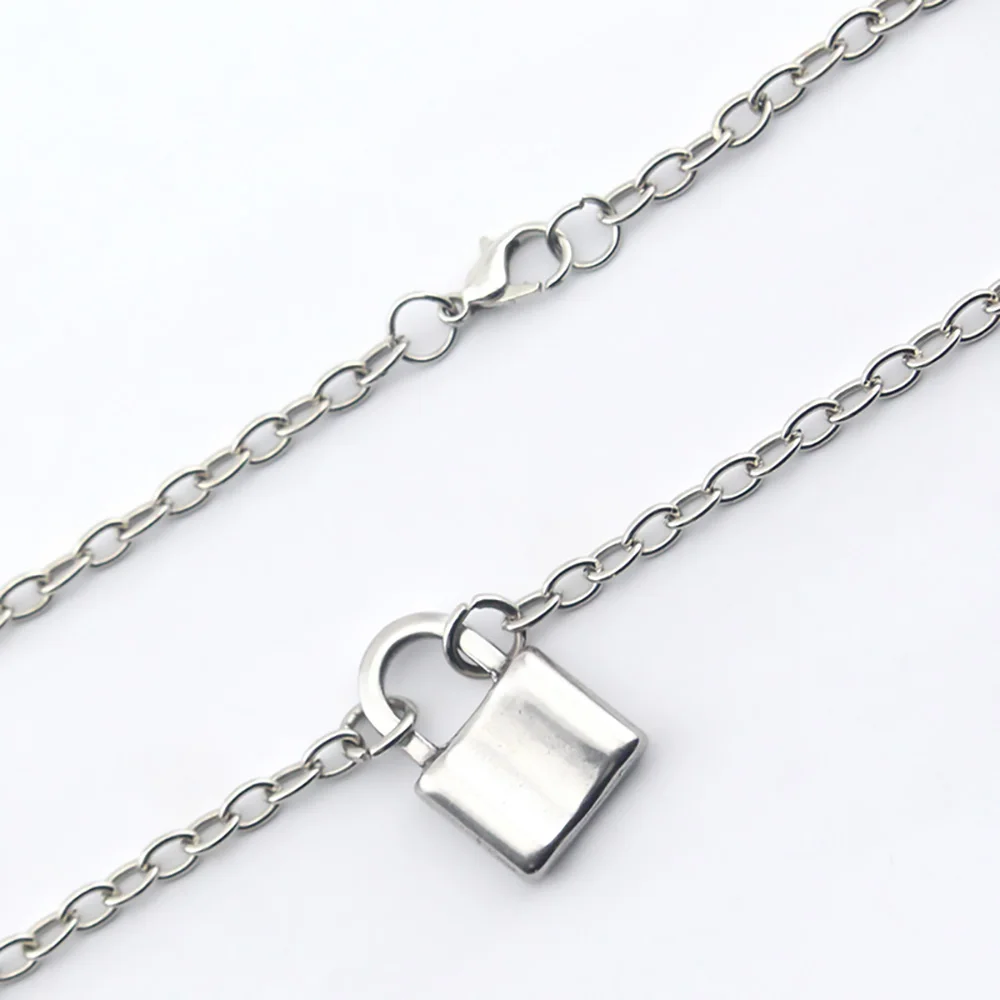 Stainless Steel Silver Color Pad Lock Pendant Long Necklace Brand New Rolo Cable Chain Necklace Women Collar Jewelry Choker