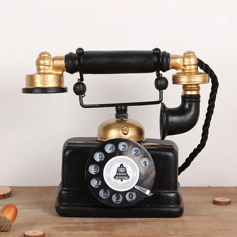 Vintage Artifacts Antiques Figure Old Furniture Phone Statues Crafts Retro Telephone Model Home Ornament Coffee Bar Decoration