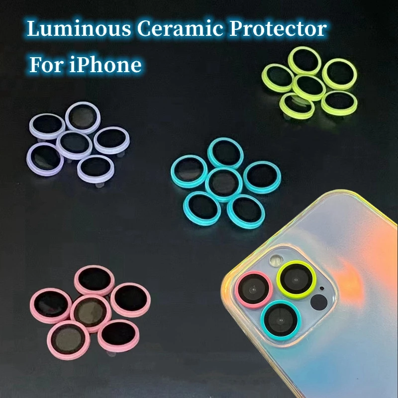 Luminous Ceramic Camera Protector Film For iPhone 14 13 12 11 15 Pro Max 14 Plus 12 13 mini Lens Ring Tempered Glass Glowing Cap