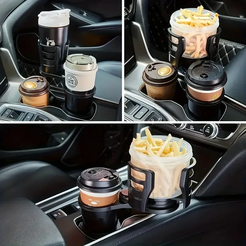 Multi-functional car cup holder, double-layer storage, rotating car drink holder