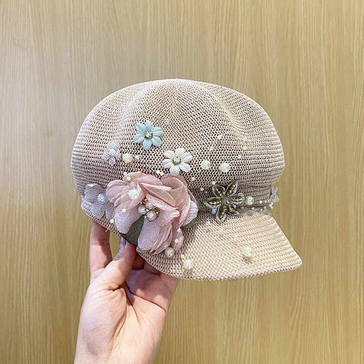 2022-pearl  flower ventilation  lady leisure  Octagonal hat  women  visors cap