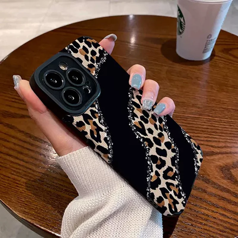 Luxury Joint Leopard Silione Phone Case For iPhone 14 13 11 12 15 Pro Max Mini SE 7 8 Plus X XS XR Soft Leather Shockproof Cover