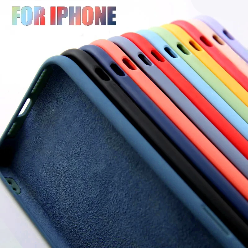 Original Liquid Silicone Phone Case For iPhone 15 14 11 12 13 Pro Max XR XS 7 8 Plus SE Luxury Shockproof Back Cover Accessories