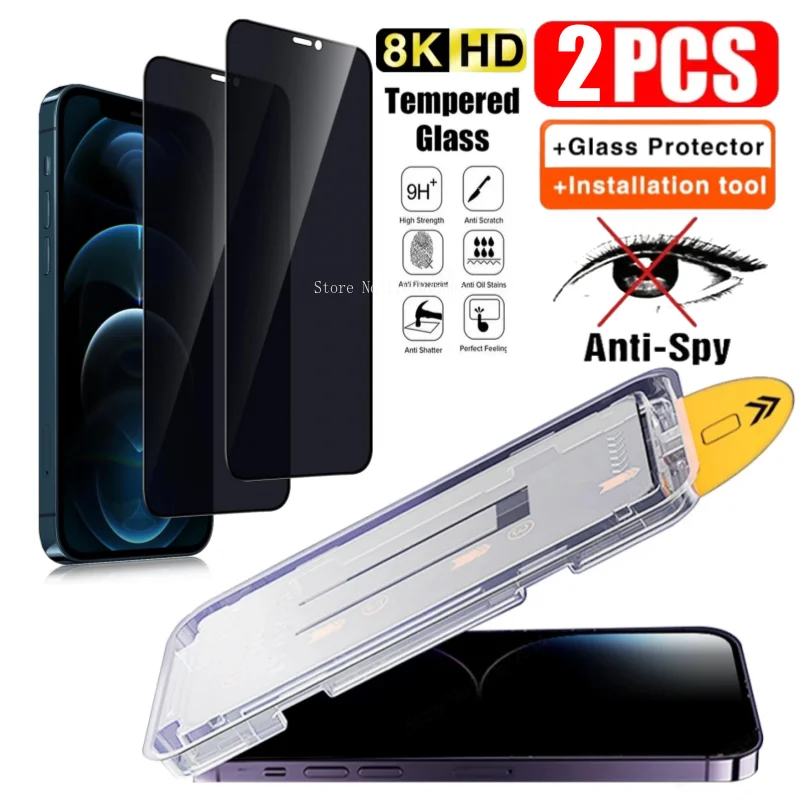 2Pcs Privacy Tempered Glass Screen Protector for IPhone 15 14 13 12 11 Pro Max XS Plus Anti-Spy Dust free Installation Protector