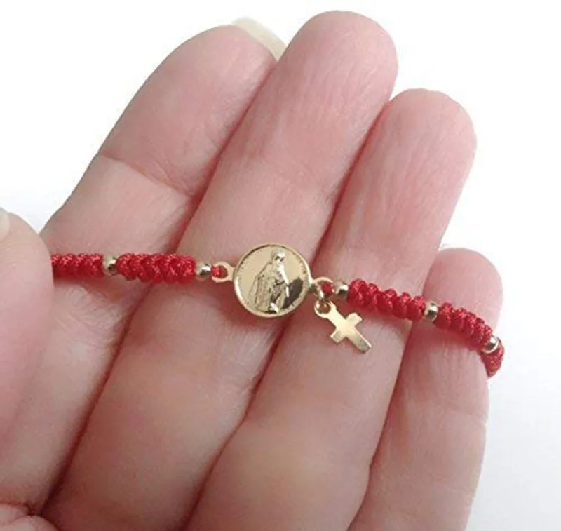 1Pcs Virgin Mary Medal Adjustable Red String Bracelet Virgen la Milagrosa