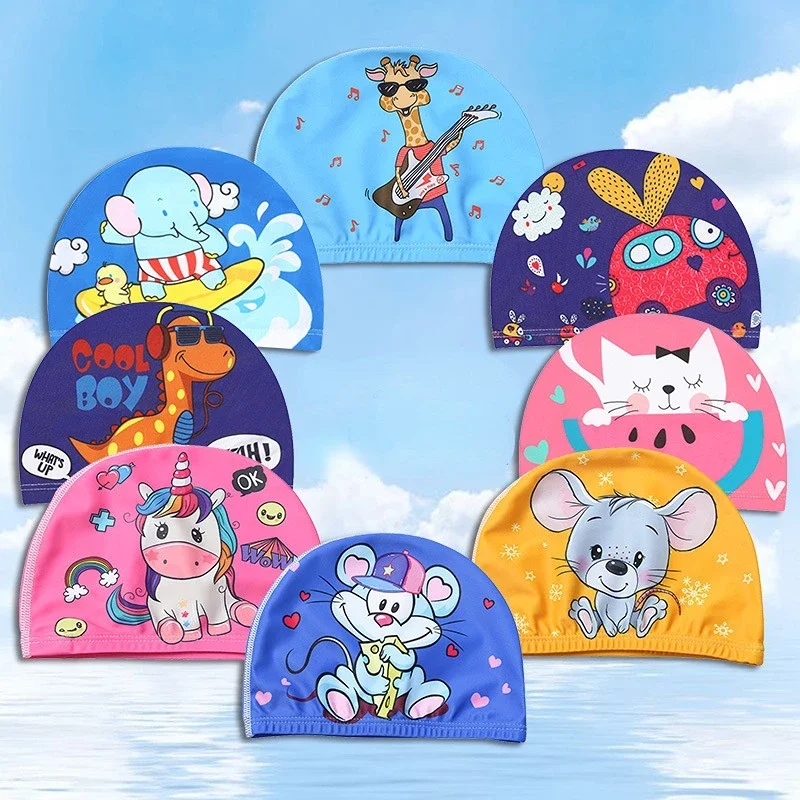 PU Coating Cartoon Children Swimming Hat for 1-7 Year Old Boys Girls Elestic Swimming Cap Shower Beach Pool Accessories