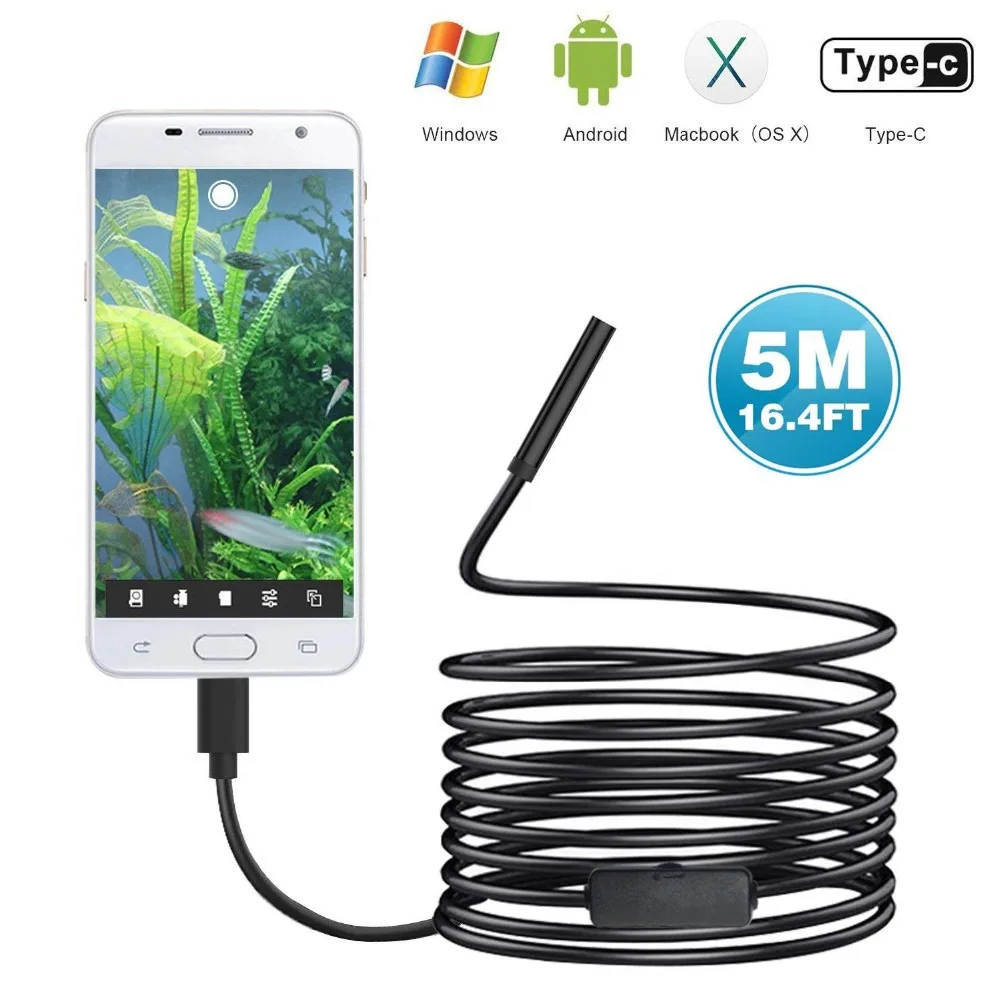 720P Type-c Endoscope Android USB 8mm 1/3/5/10M Camera Inspection Camera PC Android Phone Borescope Pipe Camera Endoscope