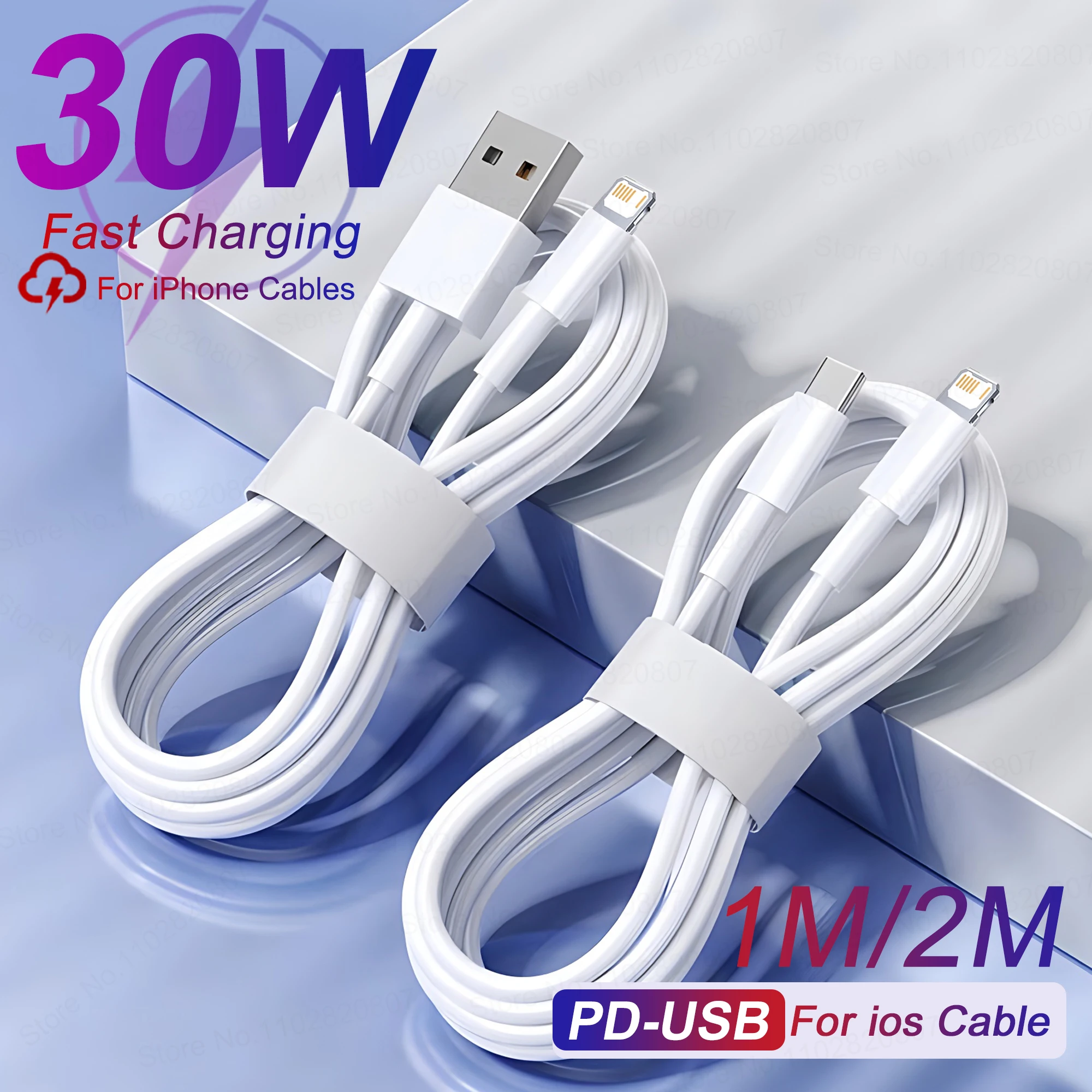 PD 30W USB A Cable For Apple iPhone 14 13 11 12 Pro Max XS XR X 7 8 Plus Fast Charging 2M USB C Data Cables Charger Accessories