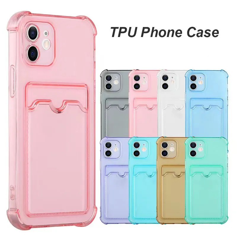 Thick Card Slot Bag Holder Case for iPhone 13 11 12 14 15 Pro Max Mini X XS XR SE 7 8 Plus Clear Shockproof Wallet Cover Cases