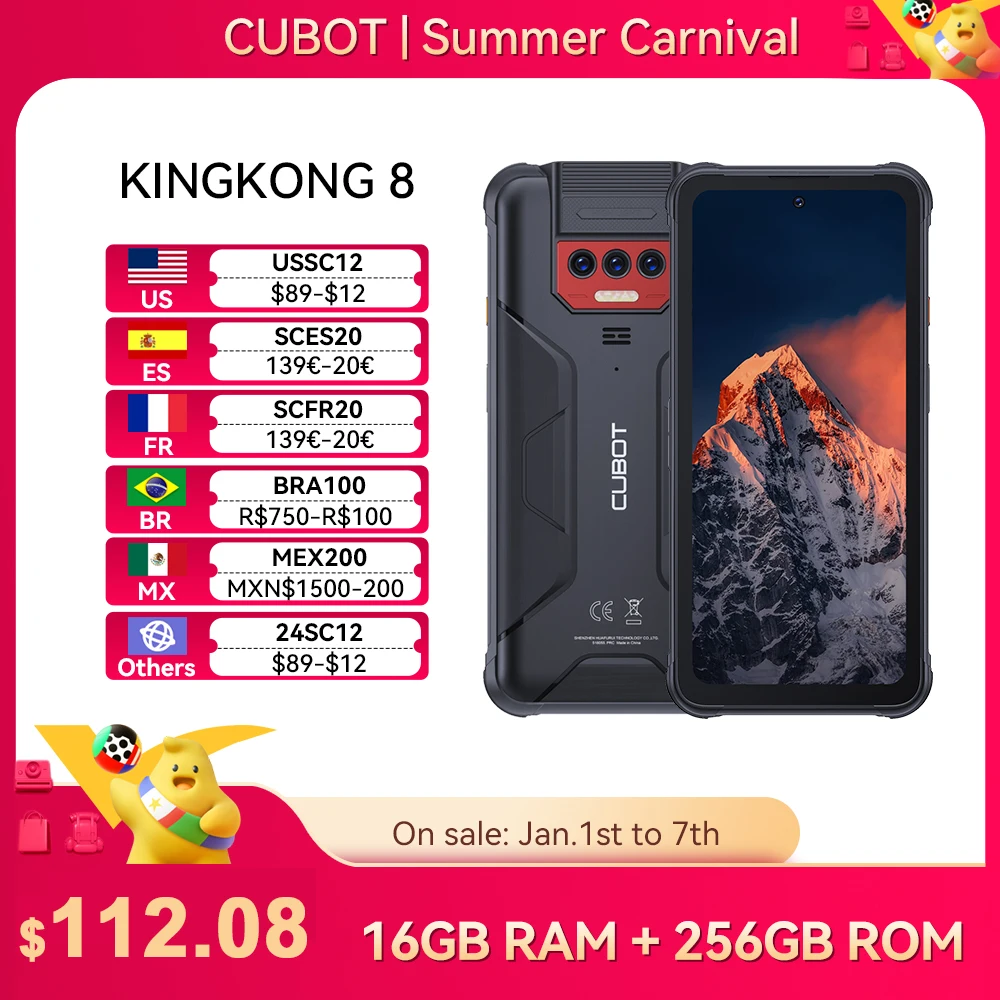 Cubot King Kong 8, Waterproof IP68/IP69K, 12GB RAM (6GB+6GB), 256GB ROM, NFC, 10600mAh Massive Battery, Octa-core, Add to Cart