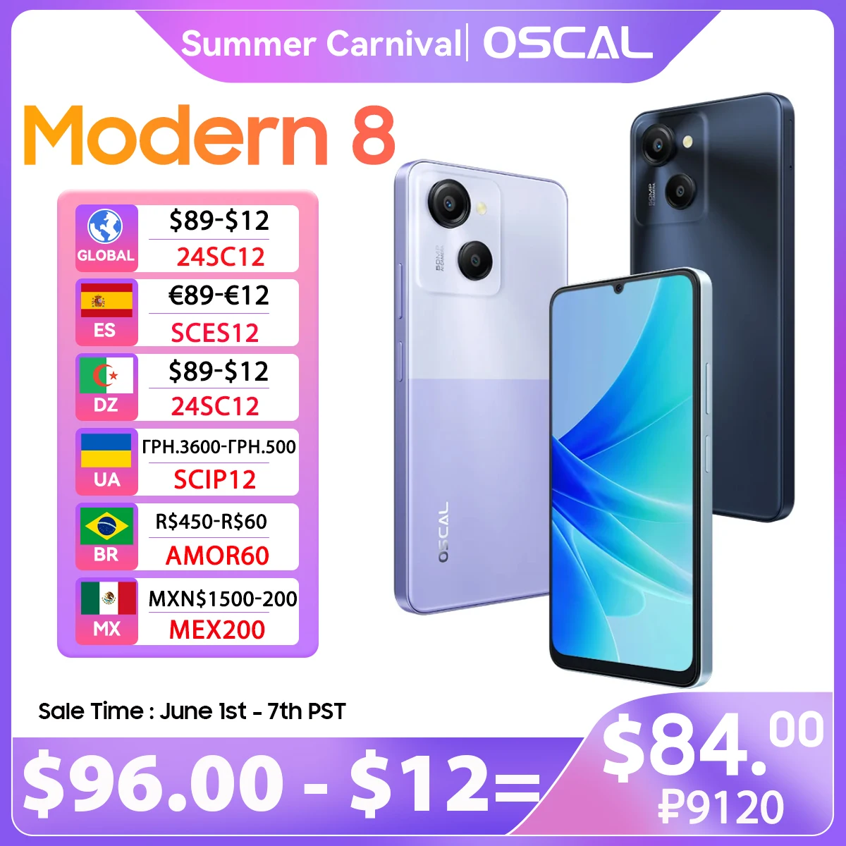 New OSCAL MODERN 8 Smartphone 6.75inch Display Octa Core 128GB/256GB 50MP Camera Mobile Phone 6000mAh Battery 18W Fast Charging