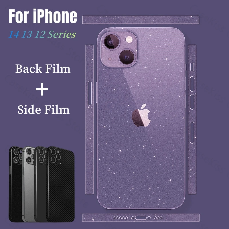 Matte Back Film for iPhone 15 14 13 12 Pro Max 14plus Clear Shinny Black Carbon Fibre Full Cover Protector Side Frame Protector