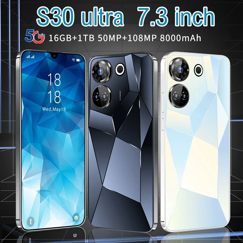 1718254207 864 S30 Ultra Mobile Phones 7 3 HD Screen SmartPhone Original 16G 1T 5G Dual Sim Celulares - S30 Ultra Mobile Phones 7.3 HD Screen SmartPhone Original 16G+1T 5G Dual Sim Celulares Android Unlocked 108MP 8000mAh Cell Phone