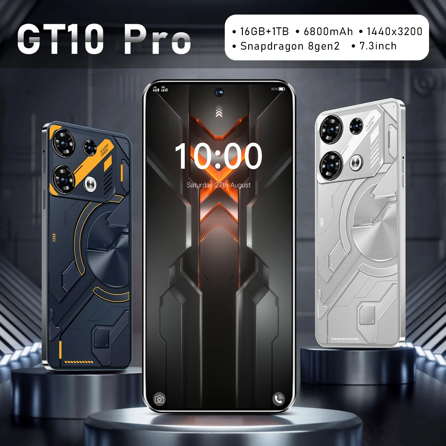 Brand New GT10 Pro Smartphone Original 5G 7.3in HD 16G+1TB Cell Phone Dual SIM Mobile Phones 7000mAh Cellphones Unlocked Android