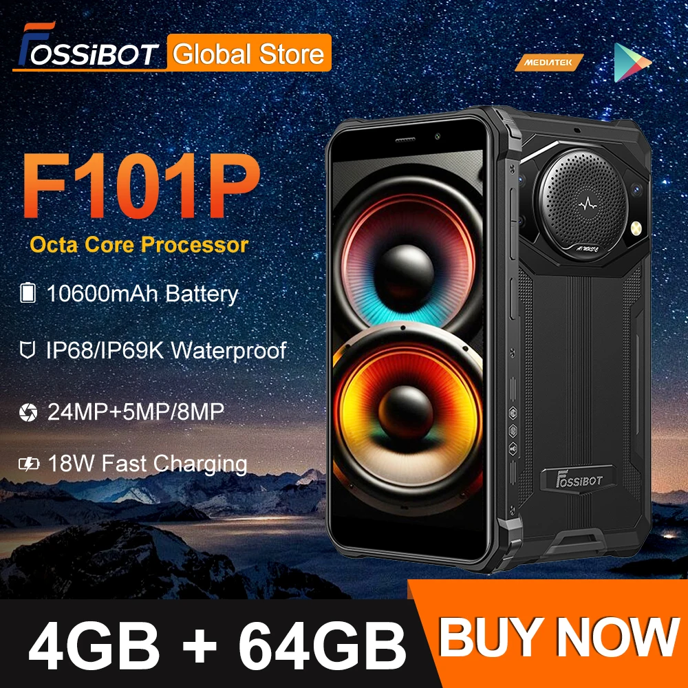 FOSSiBOT F101 P Octa Core Rugged Smartphone,10600mAh,4GB 64GB Cellphone,24MP Camera,5.45\