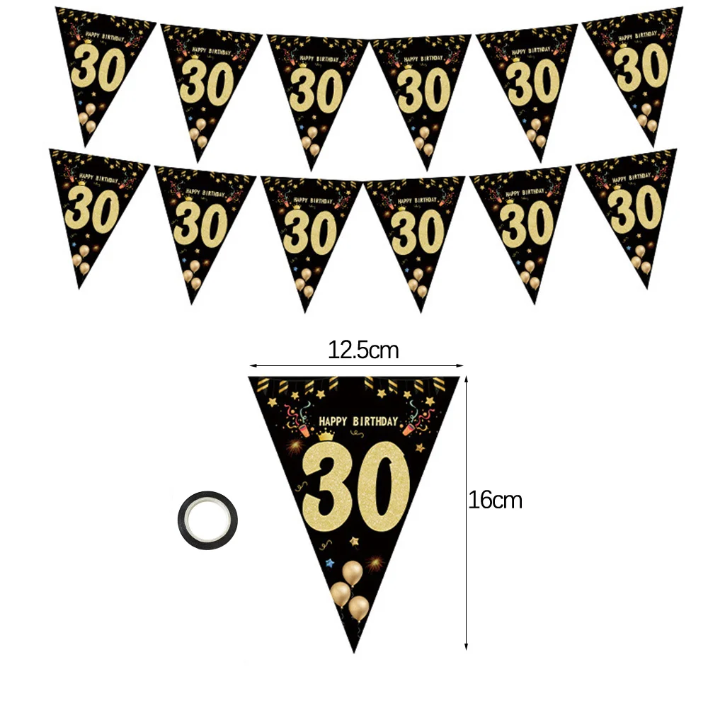 1718496128 536 Black Gold Happy Birthday Banner 30 40 50 60 Hanging Flags Birthday Party Decoration Background Deco - Black Gold Happy Birthday Banner 30 40 50 60 Hanging Flags Birthday Party Decoration Background Decor Bunting Garland Banners