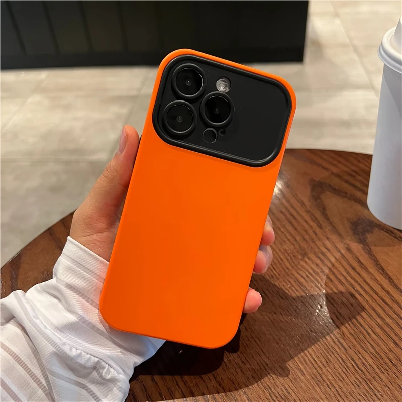 Contrast Color Large Window Case For iPhone 11 12 13 14 15 Pro Max 14 Plus Camera Protection Skin Feel Silicone Shockproof Cover