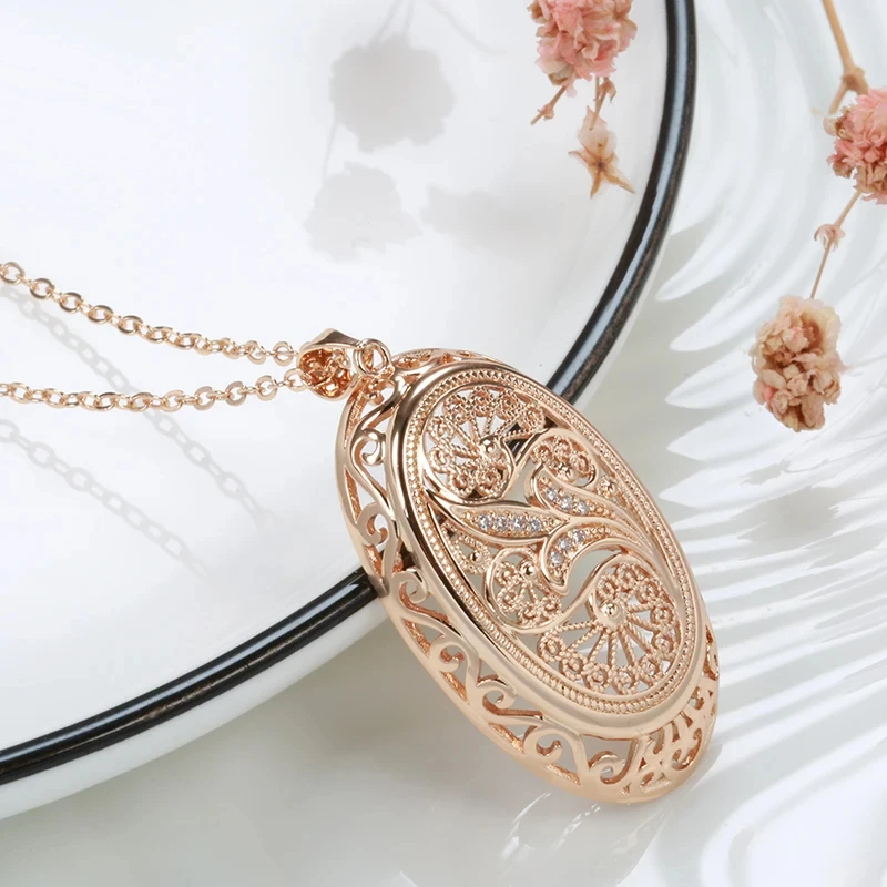 1718758809 49 Kinel Hot 585 Rose Gold Color Big Pendant Necklace For Women Fashion Hollow Flowers Natural Zircon.j - Kinel Hot 585 Rose Gold Color Big Pendant Necklace For Women Fashion Hollow Flowers Natural Zircon Accessories Daily Jewelry