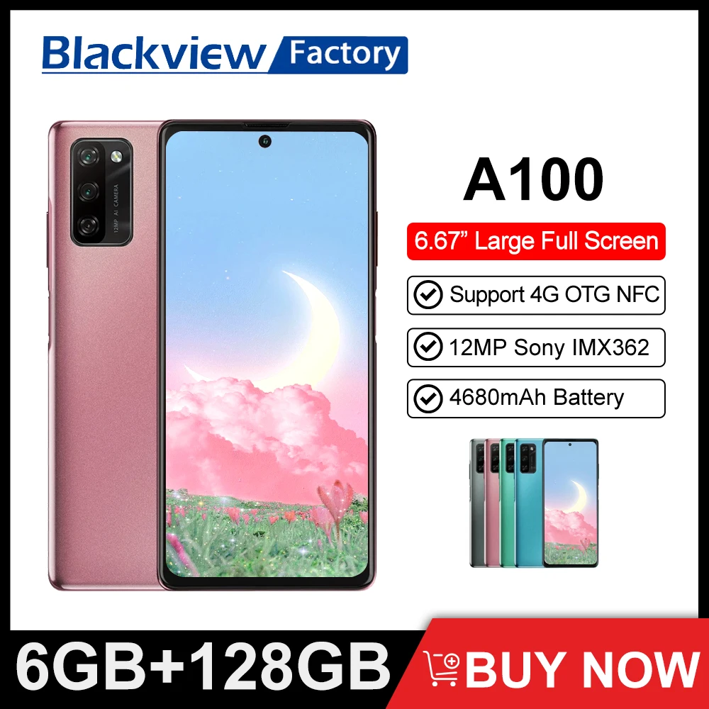 Blackview A100 6GB 128GB 4680mAh Android 11 6.67” 12MP HDR Camera 4G LTE Celular NFC Octa Core