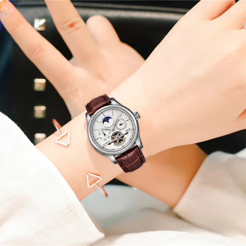 1718929028 320 LIGE Brand Women Watch Automatic Mechanical Watch Tourbillon Fashion Clock Leather Casual Waterproof - LIGE Brand Women Watch Automatic Mechanical Watch Tourbillon Fashion Clock Leather Casual Waterproof Wristwatch relogio feminino