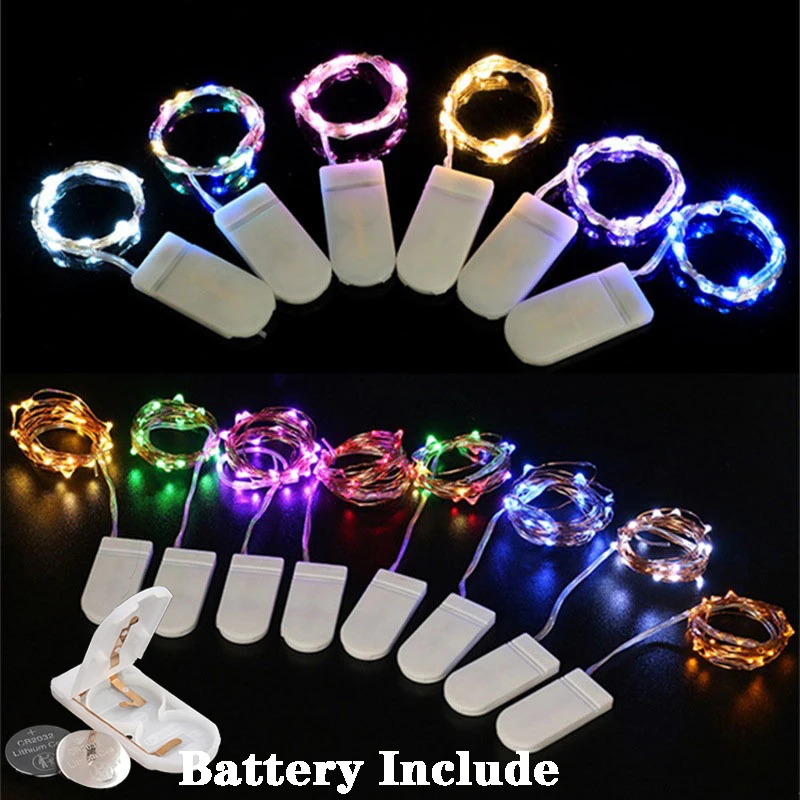 6Pcs 1m 2m LED Copper Wire Light String Include Battery Christmas Fairy Garland Lamp for Wedding Party Home Garden Decoration