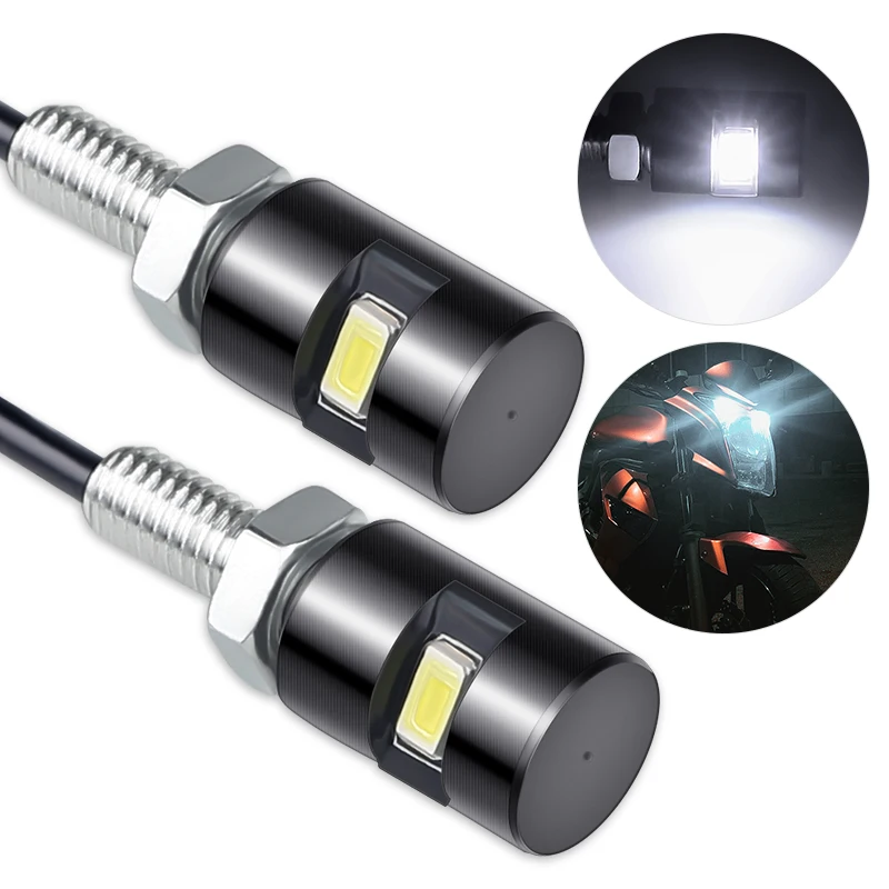 2 Pcs Modified Motorcycle Eagle Eye Lamp License Plate Screw Light Electric Car Motorcycle Universal DC 12V LED Decorative Light