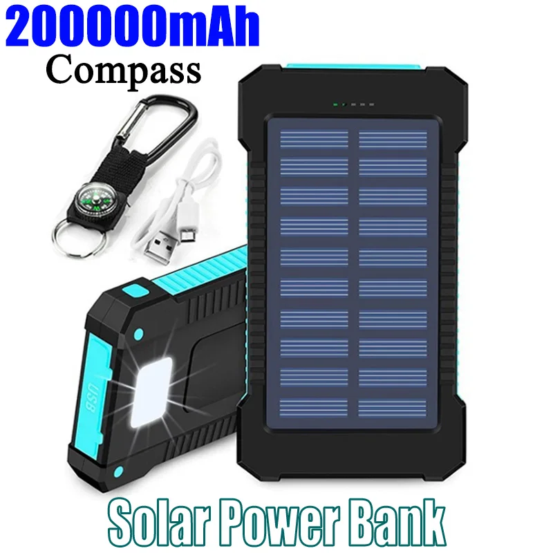 200Ah Solar Power Bank Outdoor Camping Large Capacity Backup Power Supply Fast Charging LED SOS Flashlight PowerBank for Xiaomei