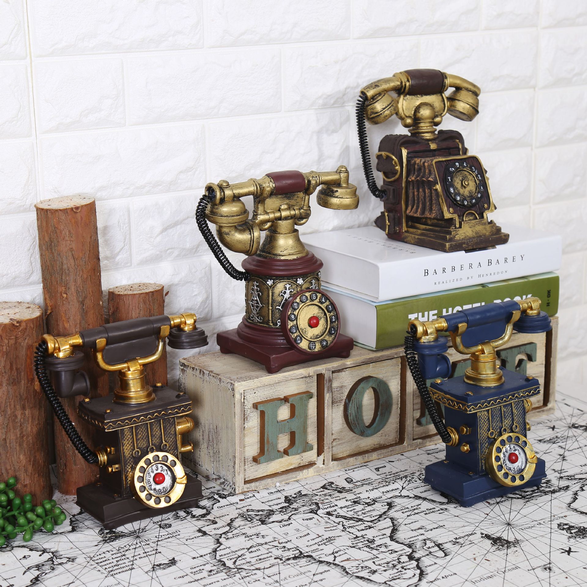 2998526559 1336098814 - Vintage Resin Telephone Money Box Piggy Bank Home Decoration Accessories Retro Gift Old Phone Model Cabinet Ornaments Craft