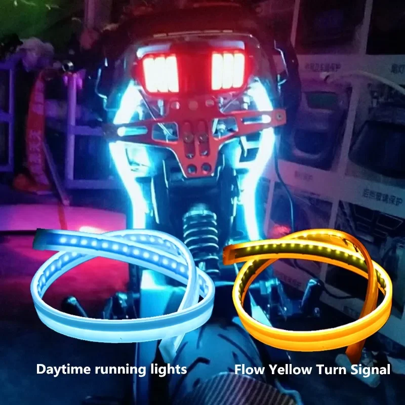 2Pcs Motorcycle LED DRL Daytime Running Lights Tail Light Strip Flowing Waterproof Turn Signal Lamp Auto Car Style Accessories