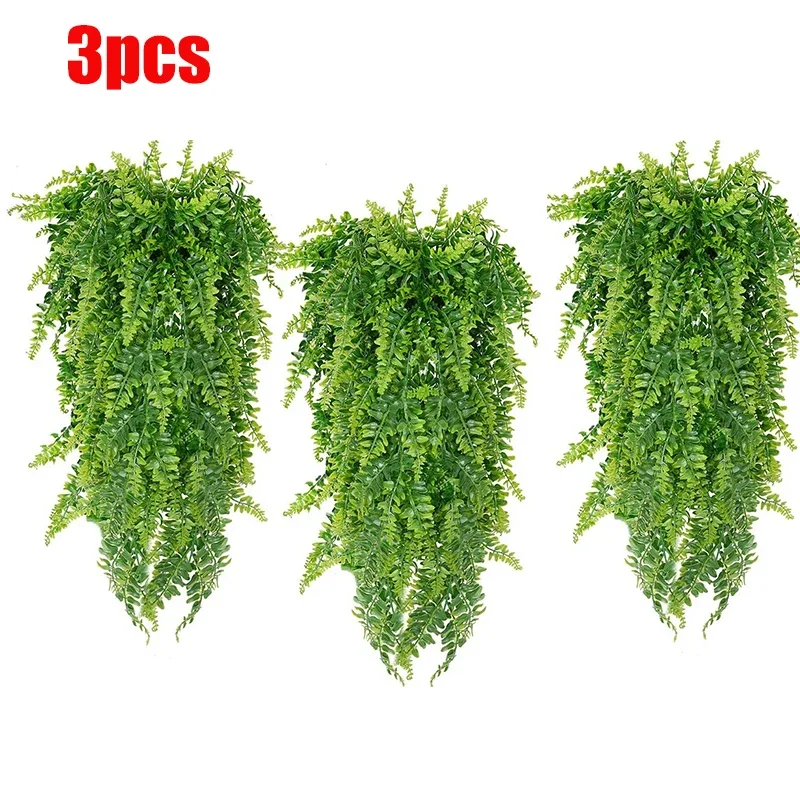 3pcs Persian Fern Leaves Home Garden Room Decor Hanging Artificial Plant Plastic Vine Grass Wedding Party Wall Home Decoration