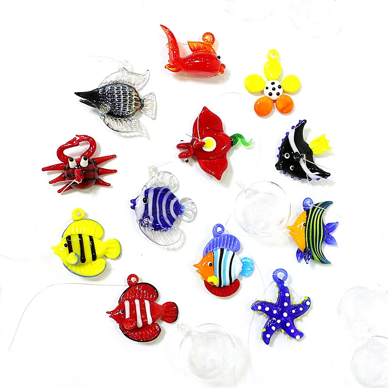 Aquarium Decor Floating Marine Animal Mini Figurine Pendant Cute Glass Ocean Fish Starfish Sea Star Crab Clownfish Ray Ornaments