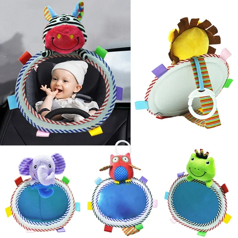 Baby Car Mirror Back Seat Rear View Mirror Cartoon Animal Plush Toys Adjustable Rear Facing Mirrors for Baby Stroller Toys