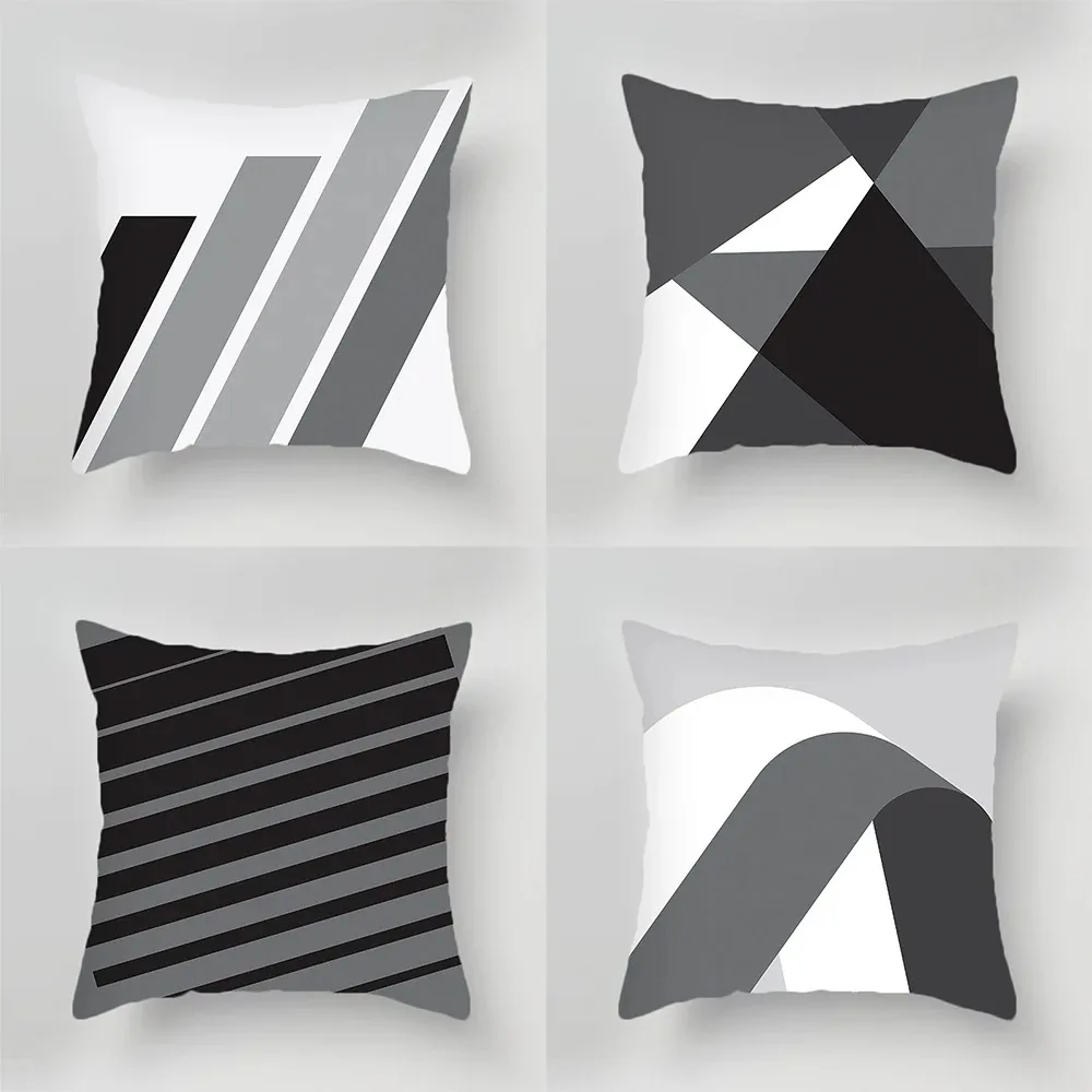 Black and White Gray Geometric Simple Print Pattern Luxury Home Decoration Pillowcase Living Room So - Black and White Gray Geometric Simple Print Pattern Luxury Home Decoration Pillowcase Living Room Sofa Car Cushion Cover