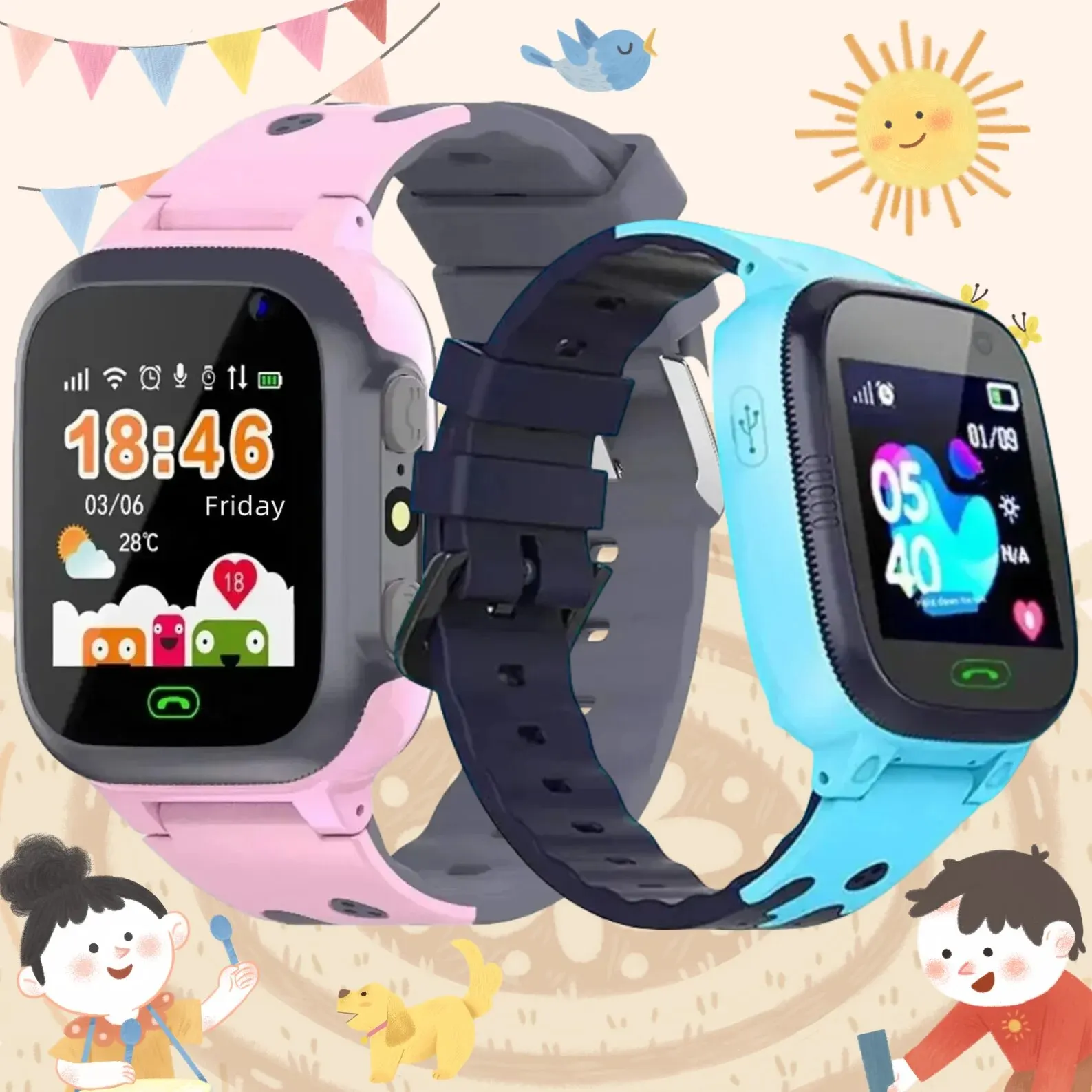 Children Smart Watches For Kids Sport Location Tracker SIM Card SOS Smartwatch Call Digital Clock Girl Gift Boy Flashlight Alarm