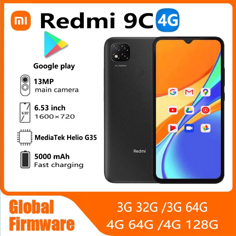 Global firmware xiaomi redmi 9C MediaTek Helio G35 6.53inch Android10 5000mAh 13MP Smartphones Infrared function black