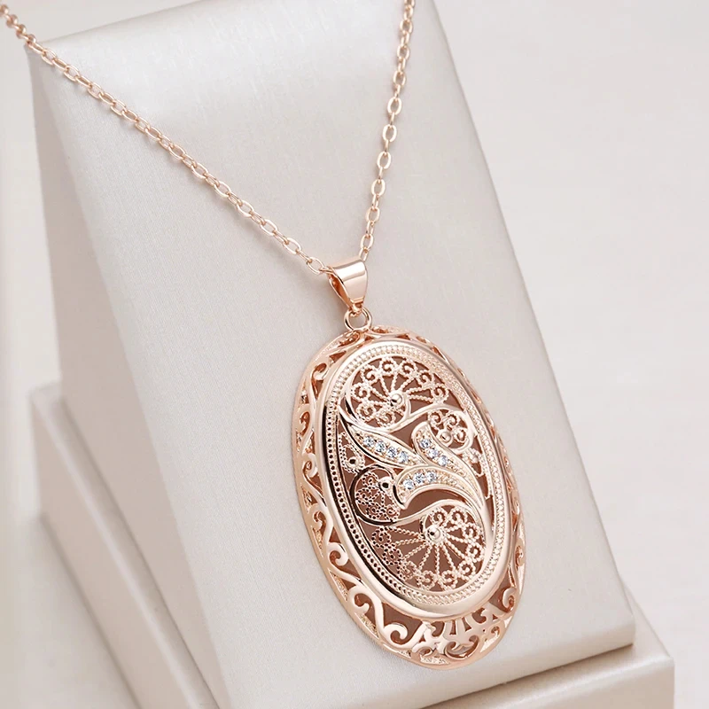 Kinel Hot 585 Rose Gold Color Big Pendant Necklace For Women Fashion Hollow Flowers Natural Zircon.j - Kinel Hot 585 Rose Gold Color Big Pendant Necklace For Women Fashion Hollow Flowers Natural Zircon Accessories Daily Jewelry