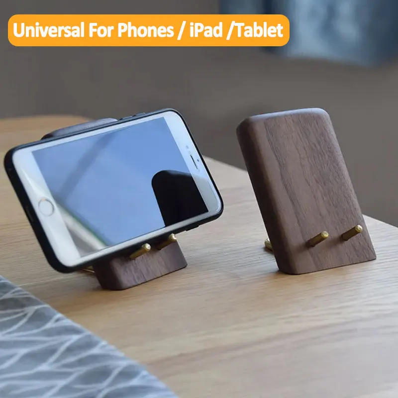 Lazy Desktop Tablet Holder Universal Table Cell Phone Support Mobile Phone Holder Wooden Walnut Stand for iPhone Samsung iPad