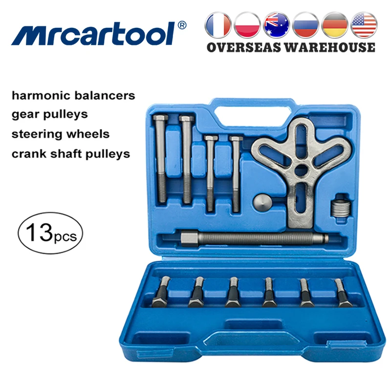 Mr Cartool 13pcs Harmonic Balancer Steering Wheel Puller Removal Automotive Tools Heavy Duty Crankshaft Gear Pullery Repair Kit