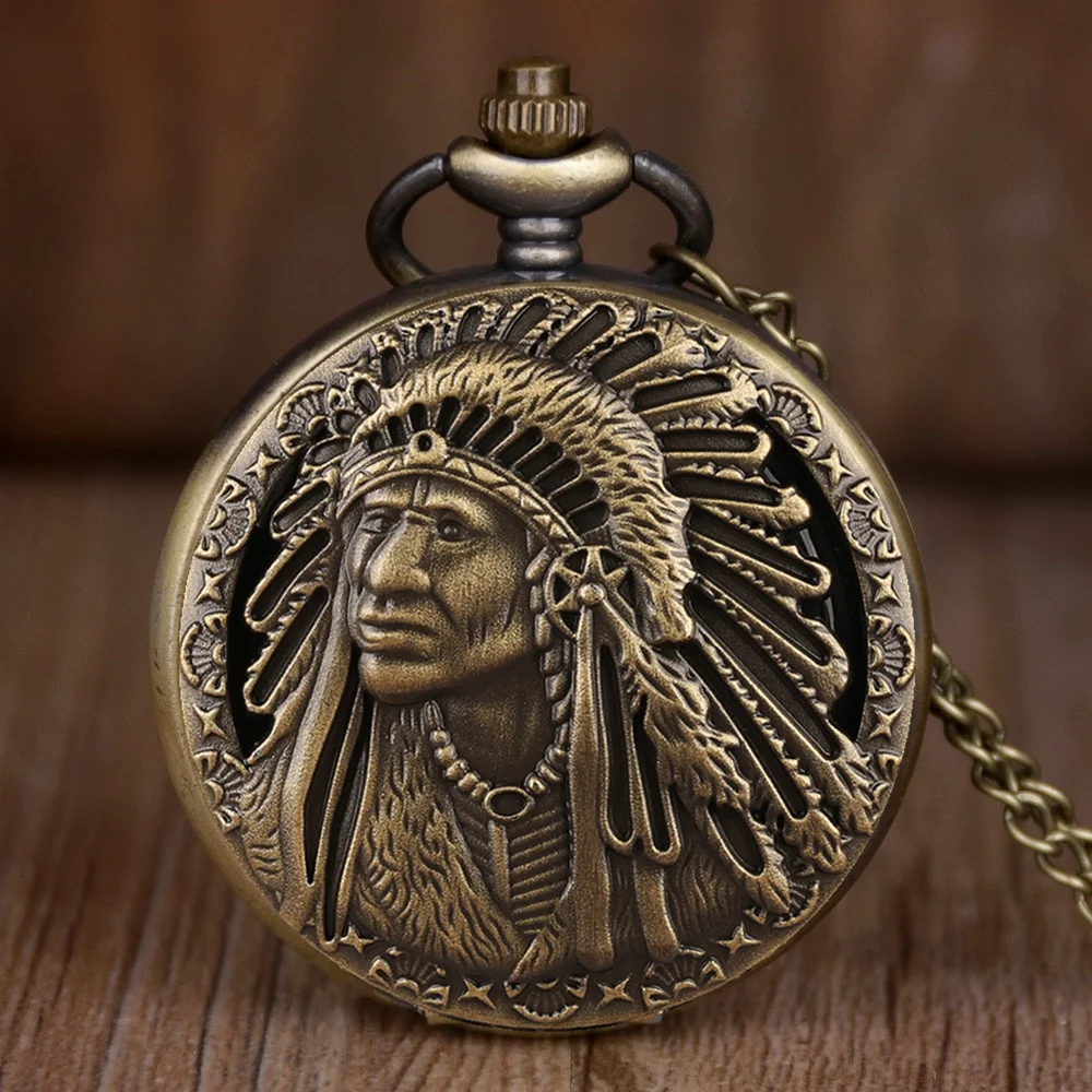 New Bronze Vintage Retro Wall Watch Indian Pattern Pocket Watch Necklace Pendant Men Women Watches Quartz Watches Relogio